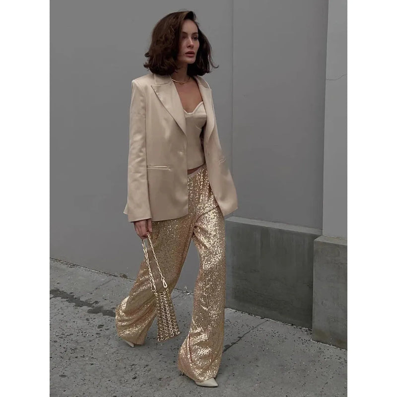Silky Sequin Pants - Luna-Gold-36-State of Style