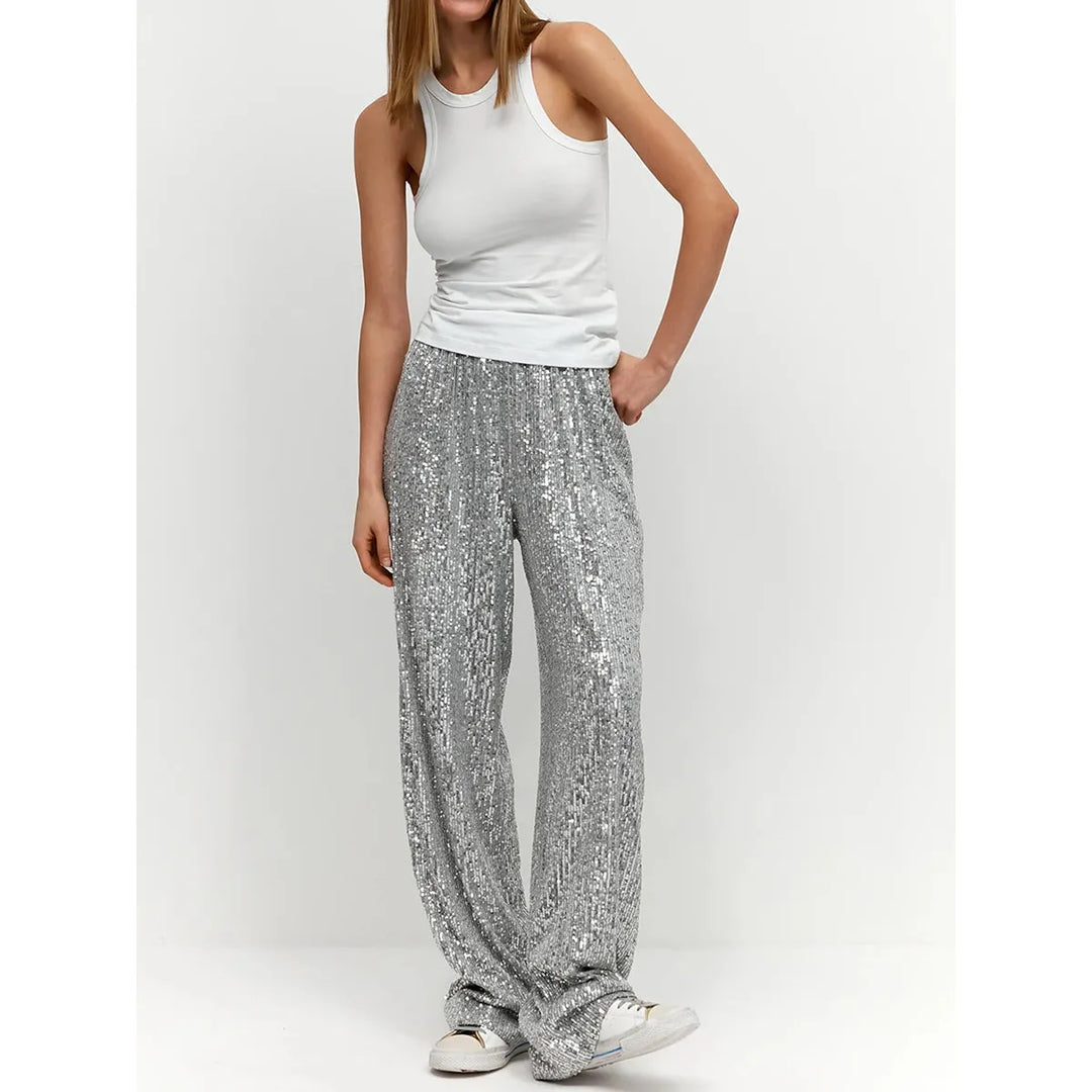 Silky Sequin Pants - Luna-Silver-36-State of Style