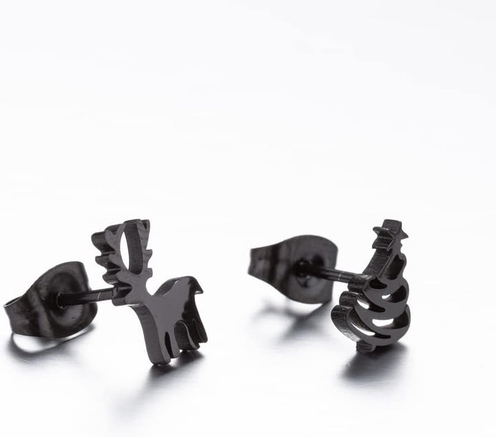 Silver Christmas Stud Earrings | Festive Women's Jewellery-CHRISTMAS TREE / REINDEER-BLACK-State of Style