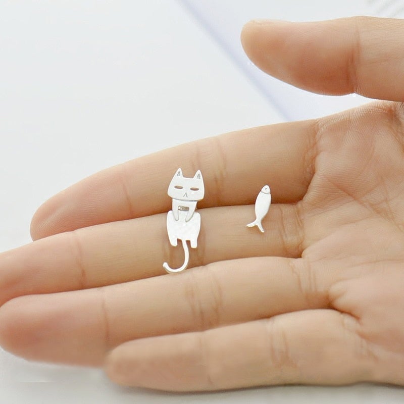 Silver Climbing Cat Earrings - Luna-State of Style