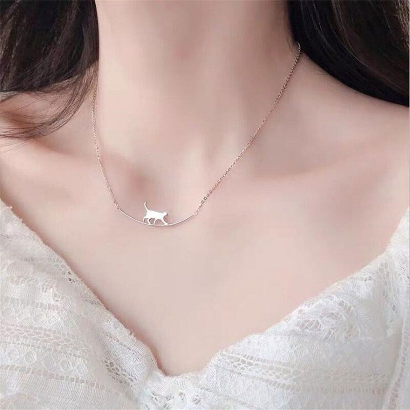 Silver Climbing Cat Necklace - Felina-State of Style