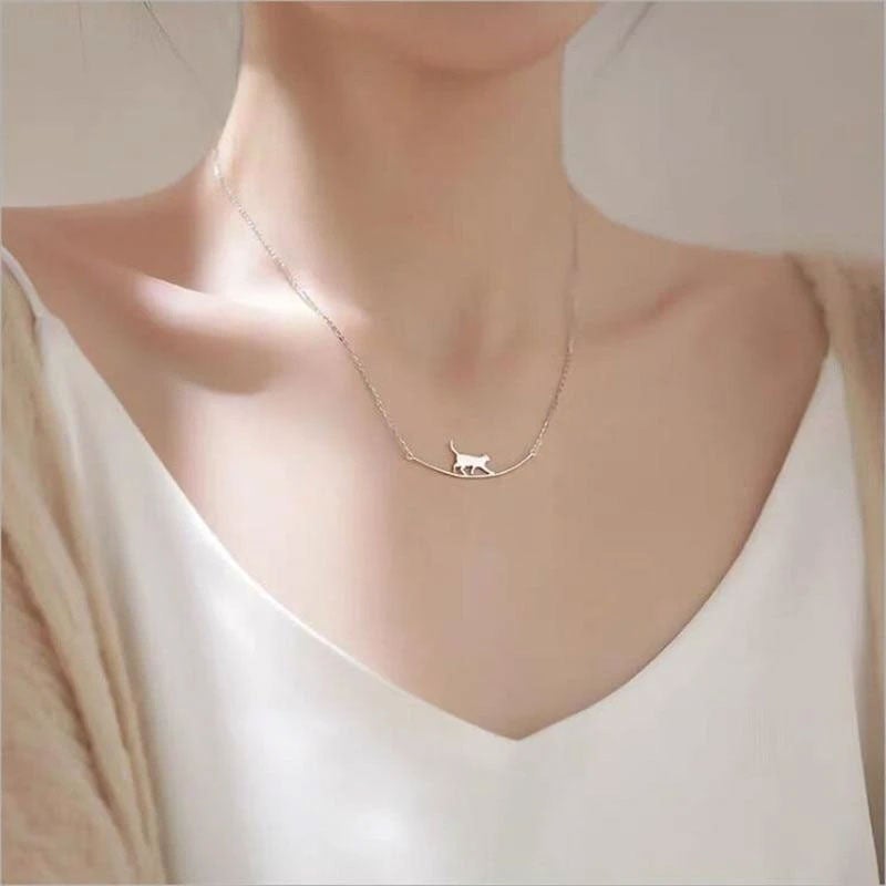 Silver Climbing Cat Necklace - Felina-State of Style