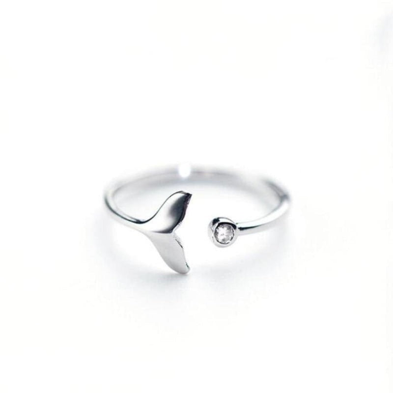 Silver Dolphin Tail Ring with Adjustable Zirconia - Marinel-State of Style