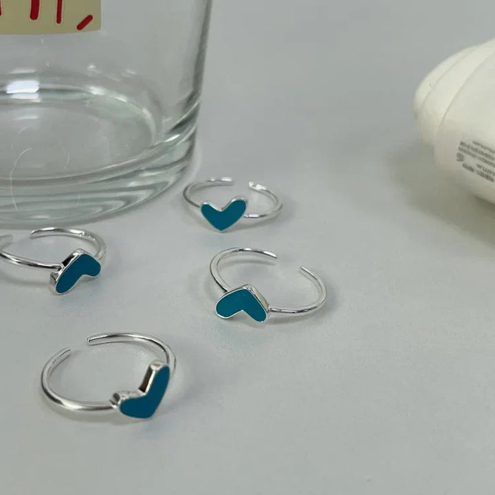 Silver Heart Ring with Blue Drop Detail - Ameline-State of Style
