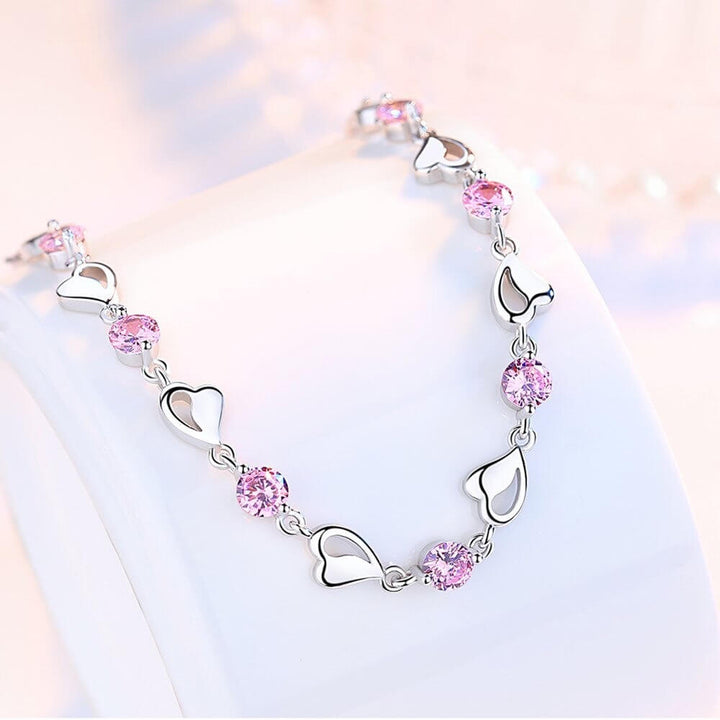 Silver Heart-Shaped Bracelet - Eloria-Pink-State of Style