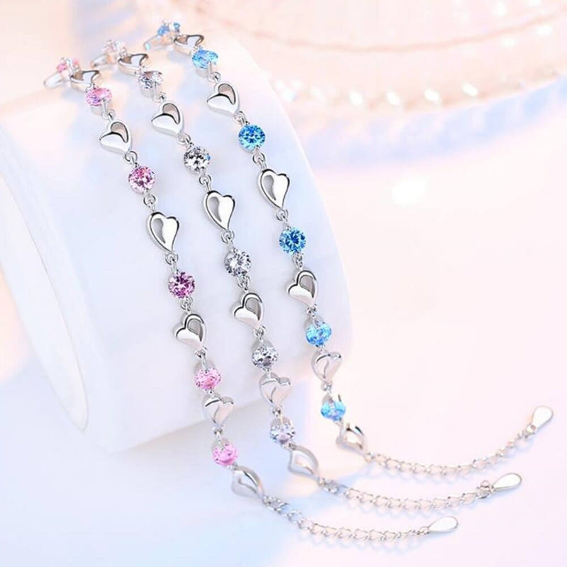 Silver Heart-Shaped Bracelet - Eloria-Pink-State of Style