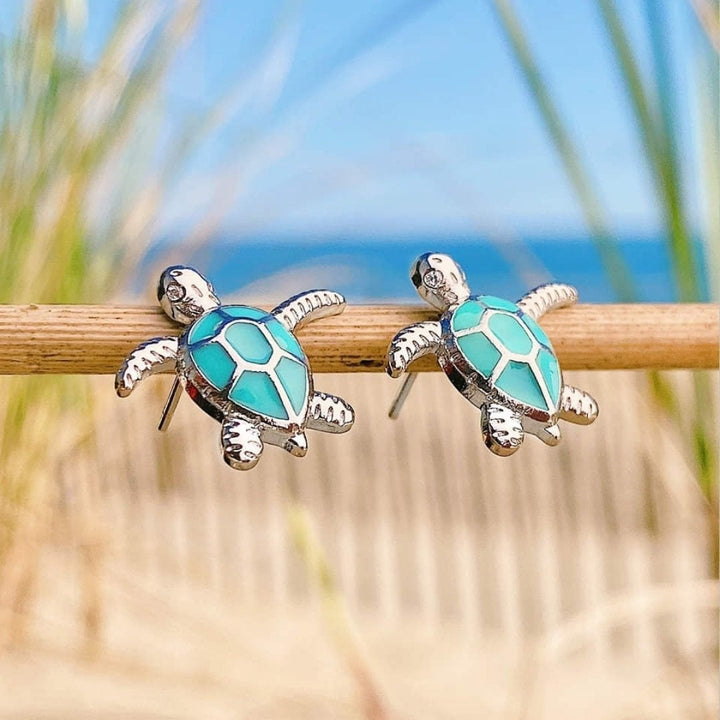 Silver Sea Turtle Opal Earrings - Marinea-Blue-State of Style