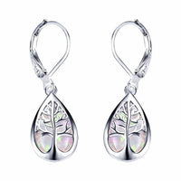 Silver Tree of Life Earrings with Opal - Mireille-White-State of Style