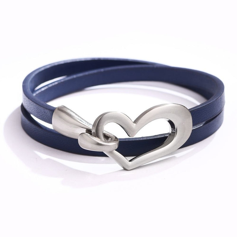 Simple Heart Leather Bracelet | Elegant Women's Jewellery-Blue-State of Style