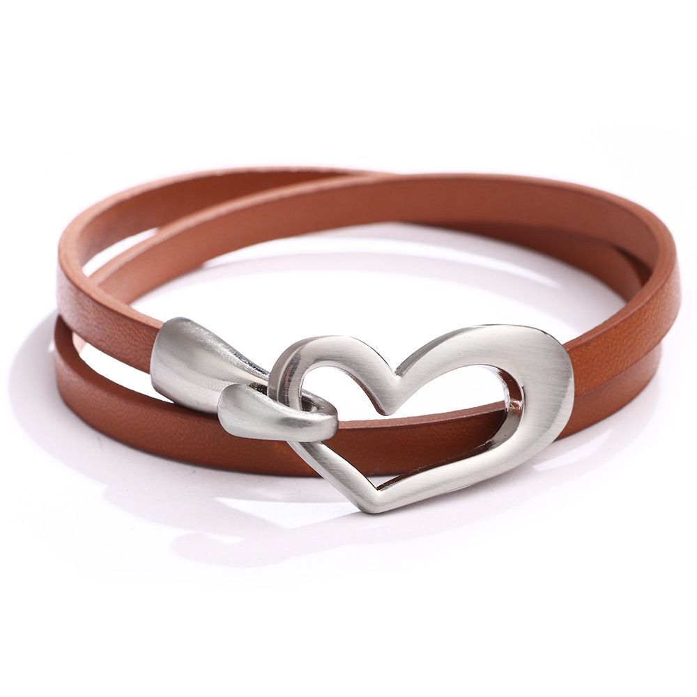 Simple Heart Leather Bracelet | Elegant Women's Jewellery-Brown-State of Style
