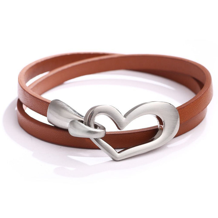 Simple Heart Leather Bracelet | Elegant Women's Jewellery-Brown-State of Style
