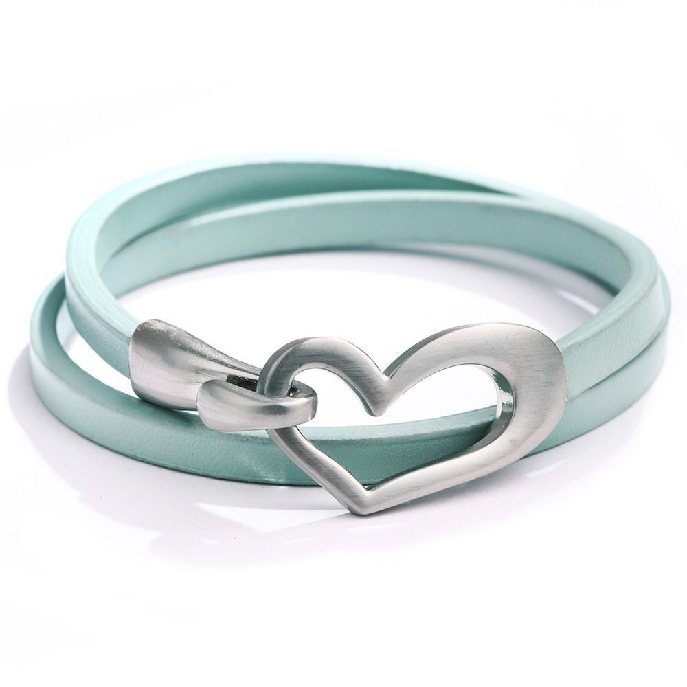 Simple Heart Leather Bracelet | Elegant Women's Jewellery-Light Blue-State of Style