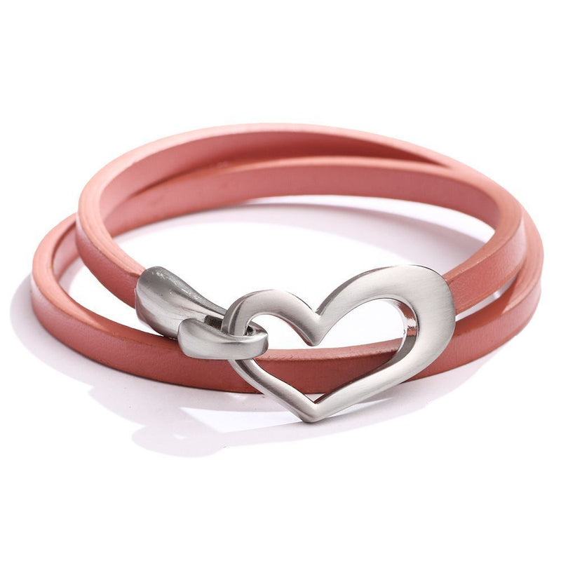 Simple Heart Leather Bracelet | Elegant Women's Jewellery-Pink-State of Style