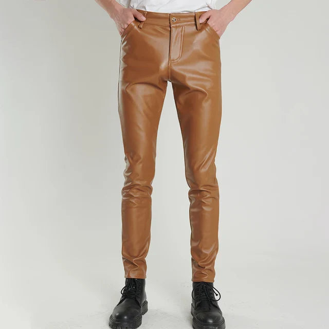 Skinny Fit Elastic Leather Pants for Men - Lars-Brown-28-State of Style