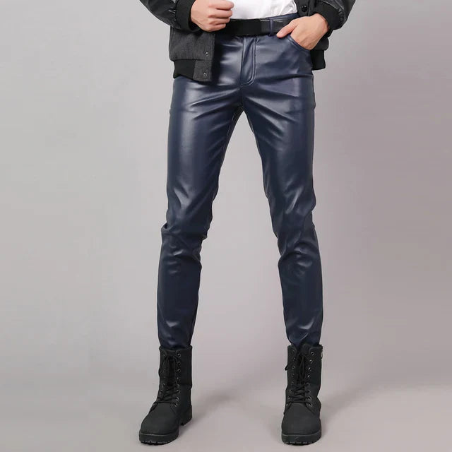 Skinny Fit Elastic Leather Pants for Men - Lars-Navy Blue-28-State of Style