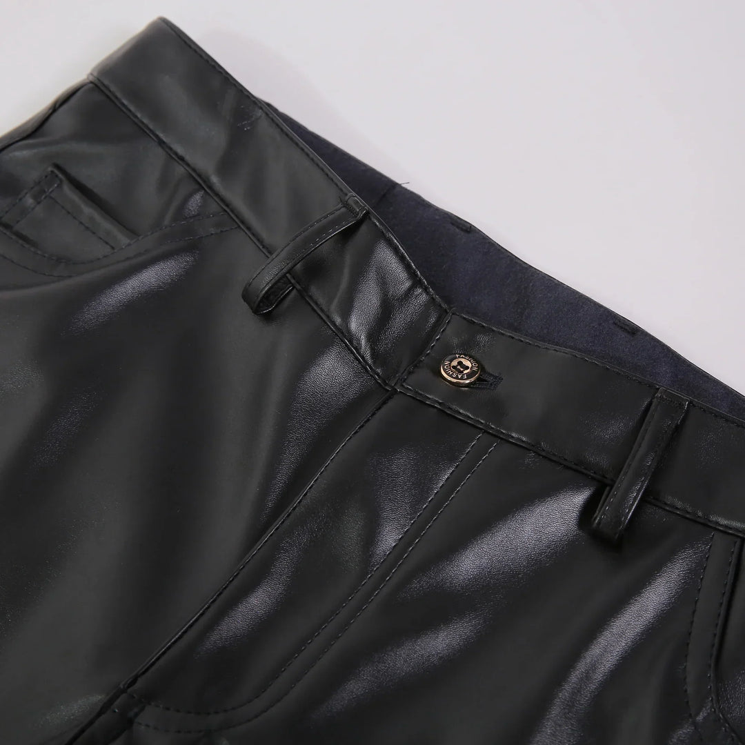 Skinny Fit Elastic Leather Trousers for Men - Lars-Black-28-State of Style