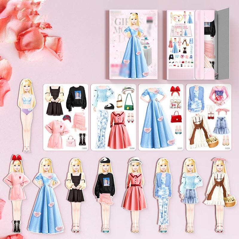 Magnetic dress-up dolls playset for children with clothes and storage box
