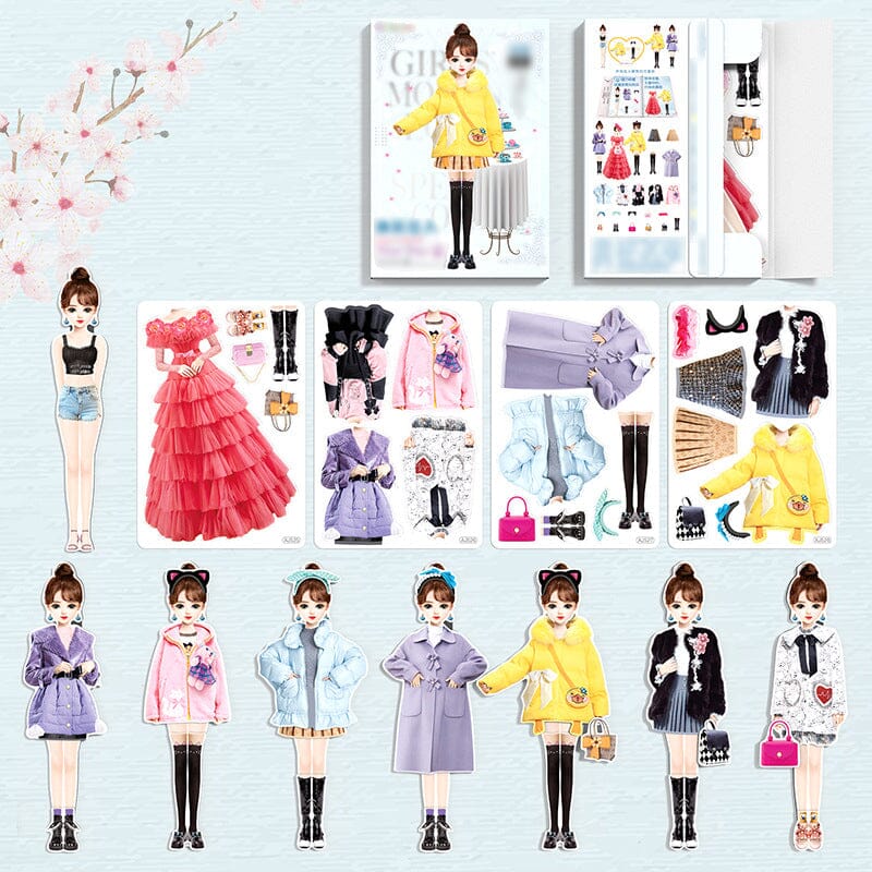 Magnetic dress-up dolls playset for children with clothes and storage box