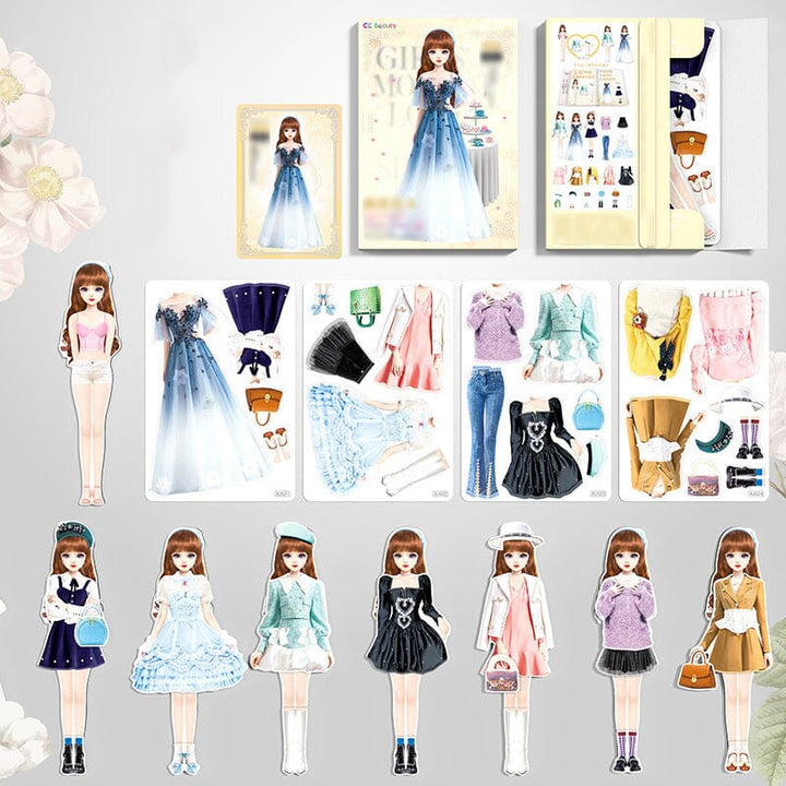 Magnetic dress-up dolls playset for children with clothes and storage box