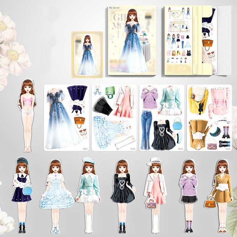 Magnetic dress-up dolls playset for children with clothes and storage box