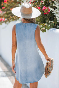 Sleeveless Denim Mini Dress with V-Neck – Skye-S-State of Style