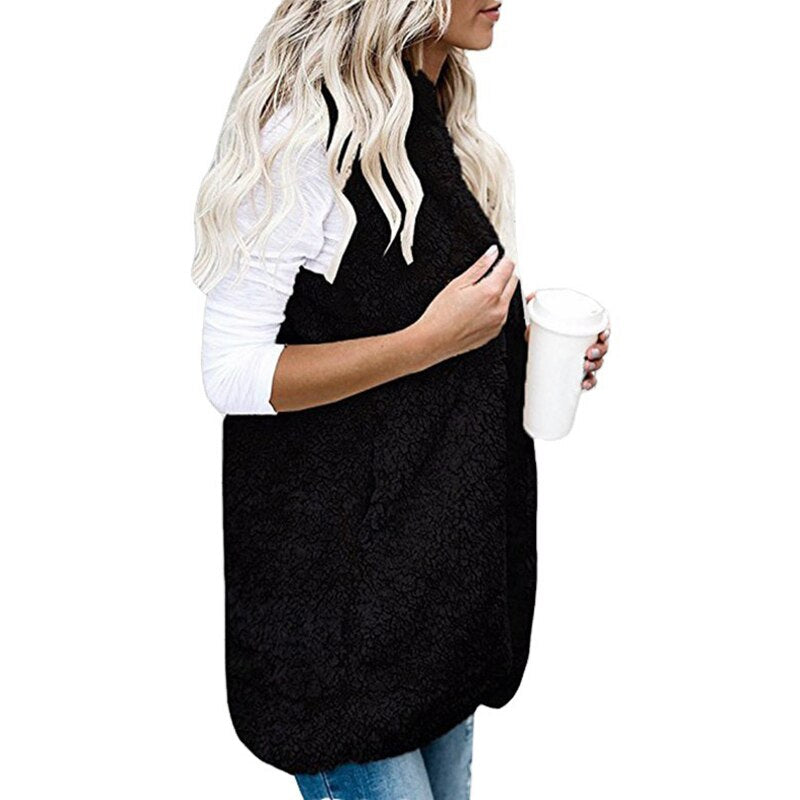 Sleeveless Knit Cardigan with Plush Hood-Cream-S-State of Style