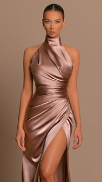 Sleeveless Satin Maxi Dress with Collar - Celeste-XS-State of Style