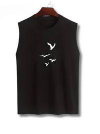 Sleeveless shirt with bird print cotton summer look - Noah (1+1 FREE)-Black-M(48)-State of Style