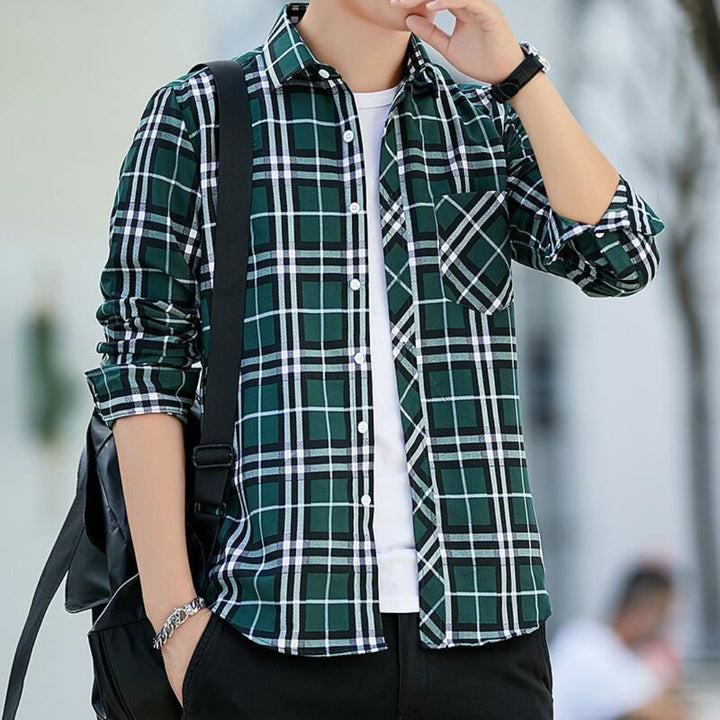 Slim-Fit Checked Shirt Reiner – Cotton & Wool Blend for Comfort-Green-M-State of Style