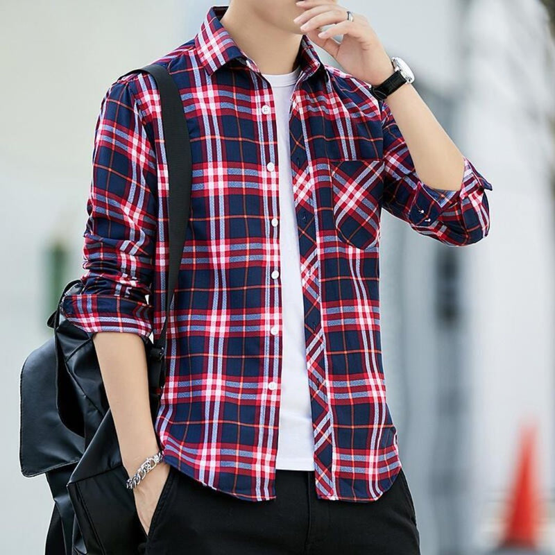 Slim-Fit Checked Shirt Reiner – Cotton & Wool Blend for Comfort-Red-M-State of Style