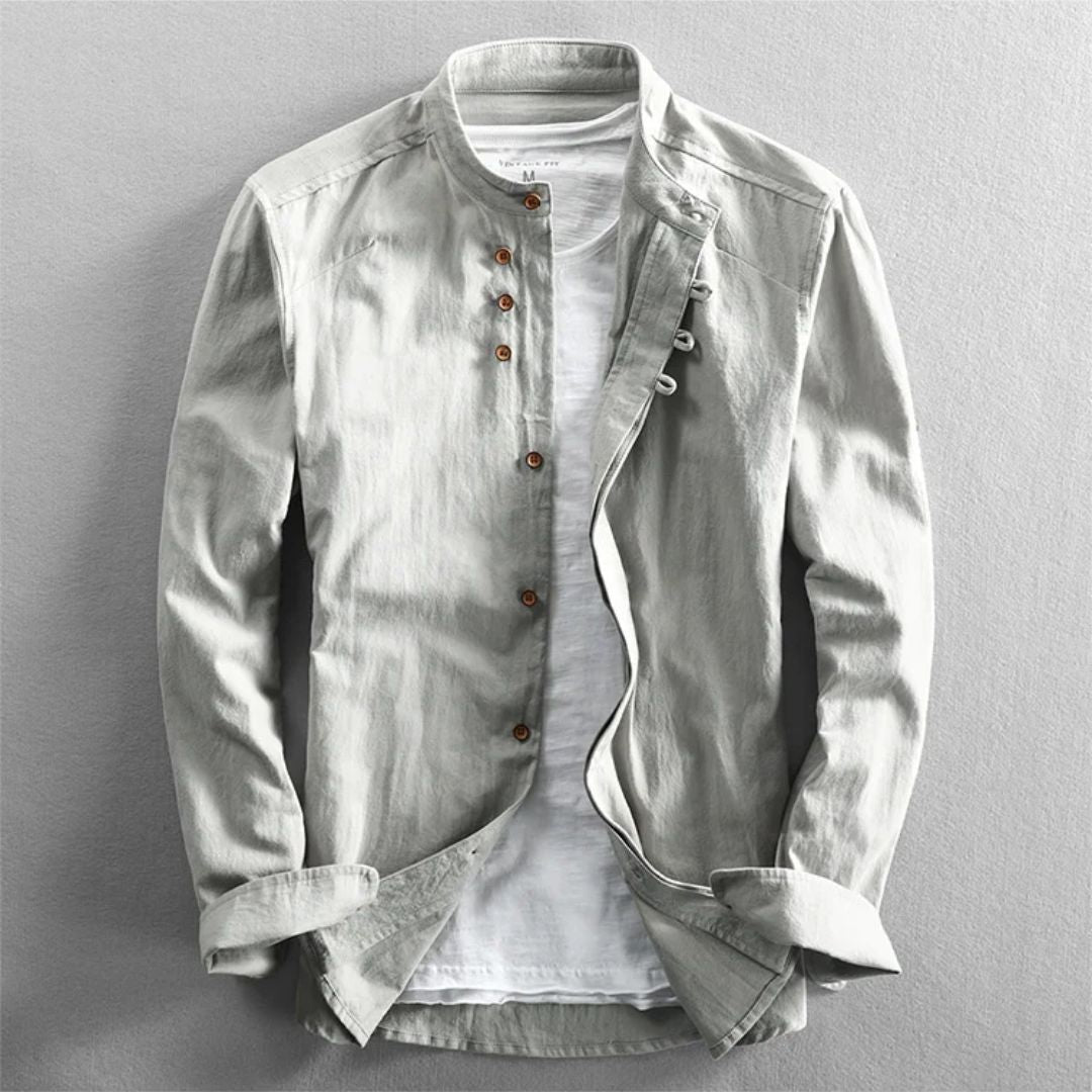 Slim-Fit Cotton-Linen Shirt Benedict – Classic Stand-Up Collar-Grey-L-State of Style