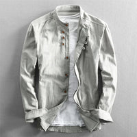 Slim-Fit Cotton-Linen Shirt Benedict – Classic Stand-Up Collar-Grey-L-State of Style