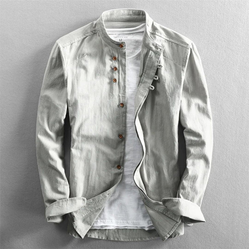 Slim-Fit Cotton-Linen Shirt Benedict – Classic Stand-Up Collar-Grey-L-State of Style