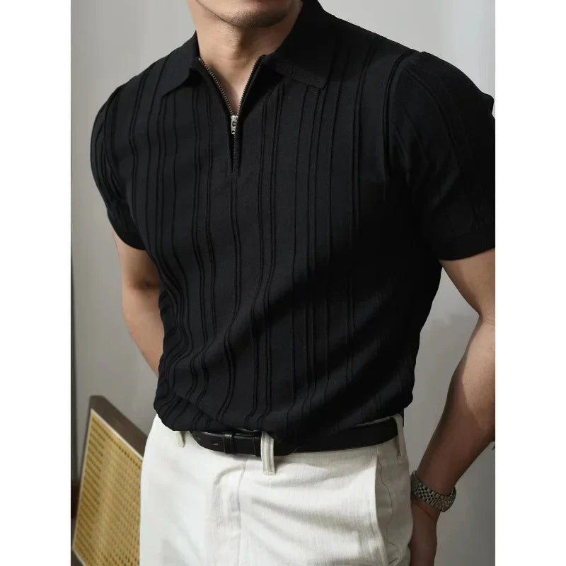 Slim Fit Men's Polo Shirt with Zip – Fabrizio-Black-S-State of Style