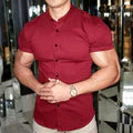 Slim Fit Men's Shirt with Short Sleeves - Luca-Bordeaux red-M-State of Style