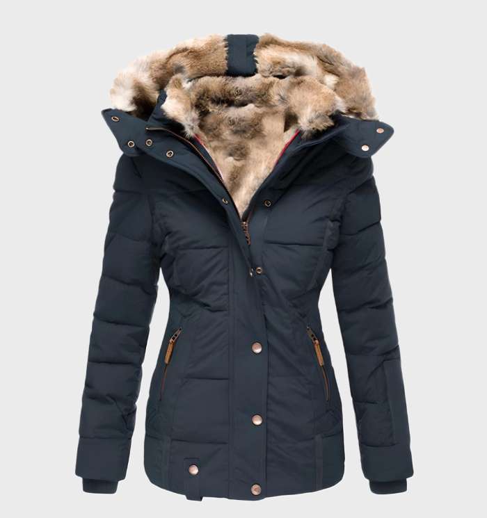 Slim Fit Women's Winter Jacket with Hood - Aurora-Blue-S-State of Style
