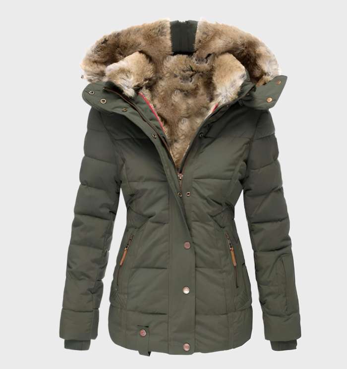 Slim Fit Women's Winter Jacket with Hood - Aurora-Green-S-State of Style