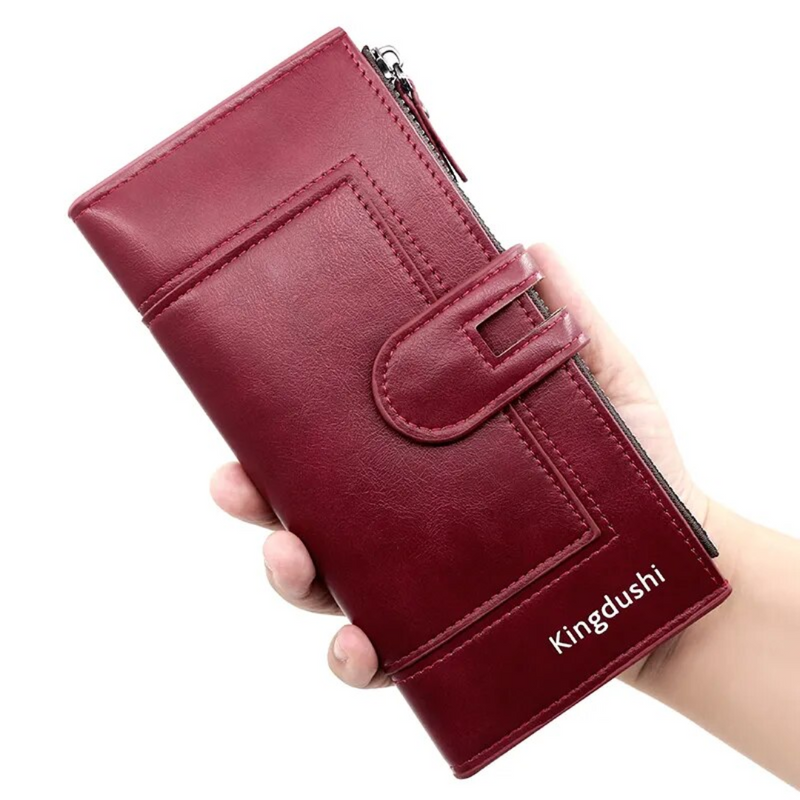 Slim Long Leather Wallet | Stylish & Functional with Double Zippers-Red-State of Style