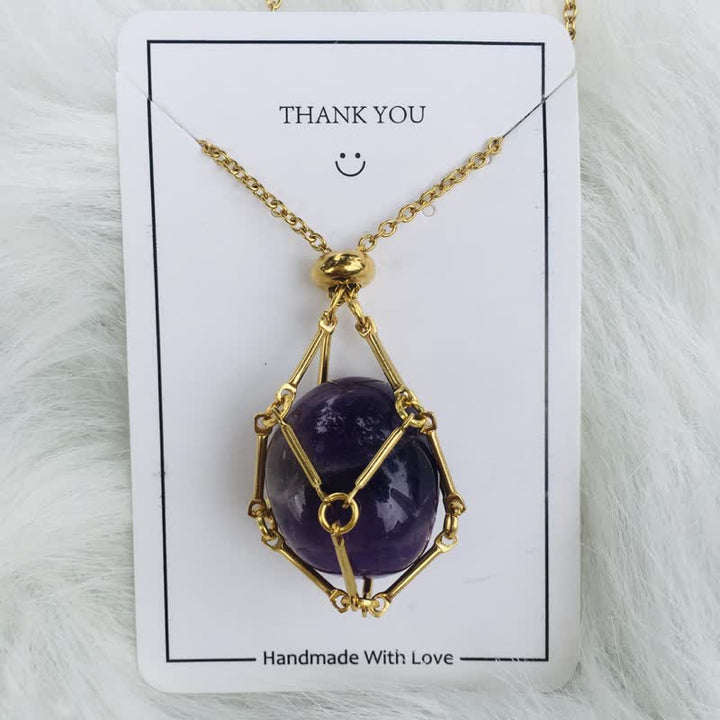 Small Natural Crystal Stone Bracelet Necklace - Iris-Amethyst-Gold-State of Style