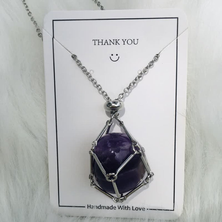Small Natural Crystal Stone Bracelet Necklace - Iris-Amethyst-Silver-State of Style