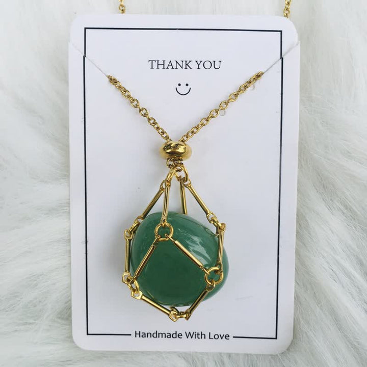 Small Natural Crystal Stone Bracelet Necklace - Iris-Green Aventurine-Gold-State of Style