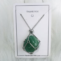 Small Natural Crystal Stone Bracelet Necklace - Iris-Green Aventurine-Silver-State of Style
