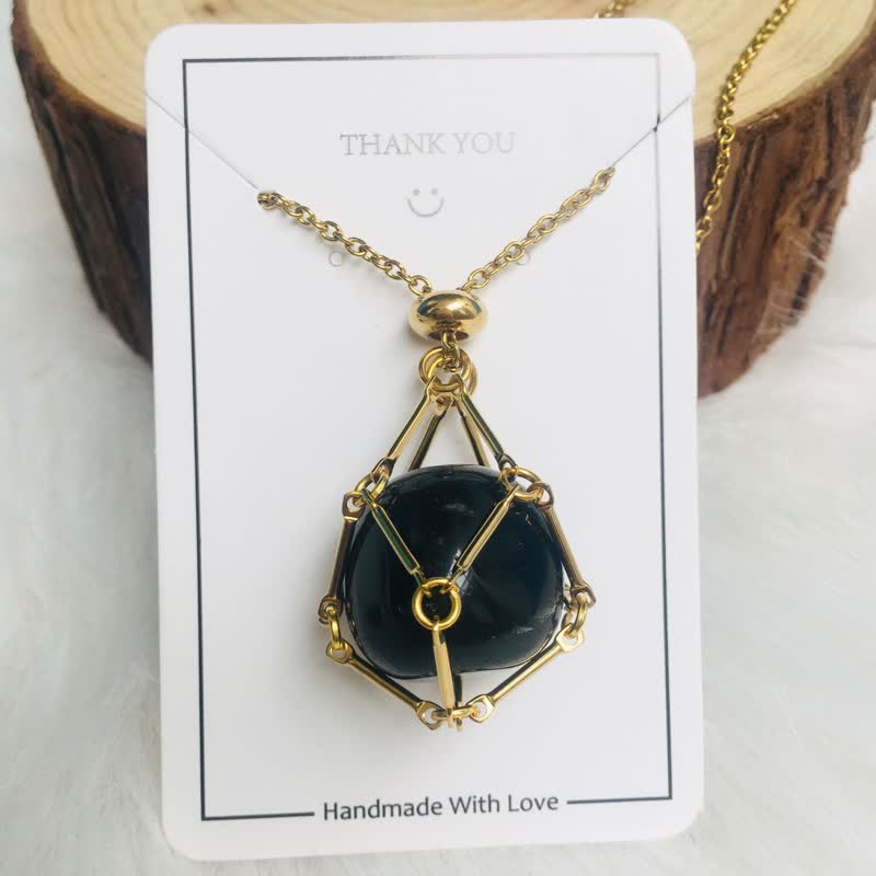 Small Natural Crystal Stone Bracelet Necklace - Iris-Obsidian-Gold-State of Style