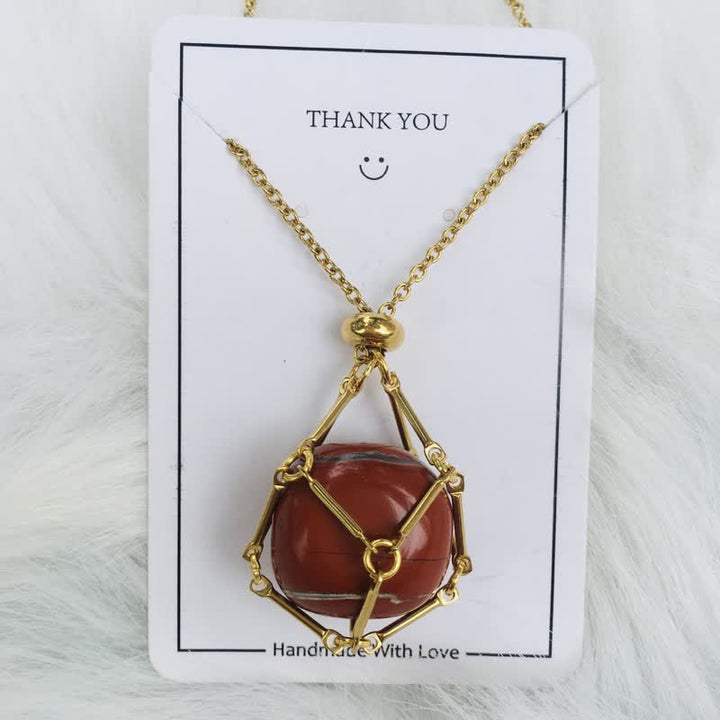 Small Natural Crystal Stone Bracelet Necklace - Iris-Red Jasper-Gold-State of Style