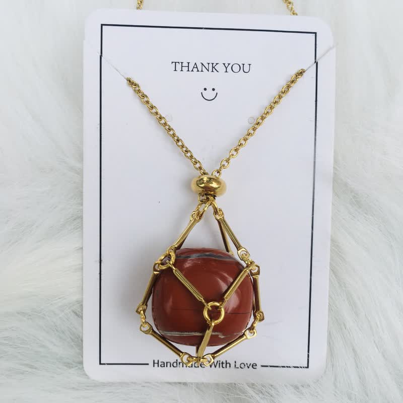 Small Natural Crystal Stone Bracelet Necklace - Iris-Red Jasper-Gold-State of Style