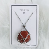 Small Natural Crystal Stone Bracelet Necklace - Iris-Red Jasper-Silver-State of Style