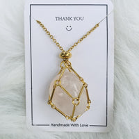 Small Natural Crystal Stone Bracelet Necklace - Iris-Rose quartz-Gold-State of Style