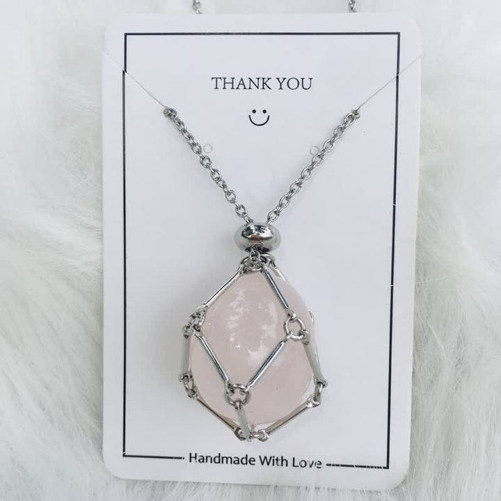 Small Natural Crystal Stone Bracelet Necklace - Iris-Rose quartz-Silver-State of Style