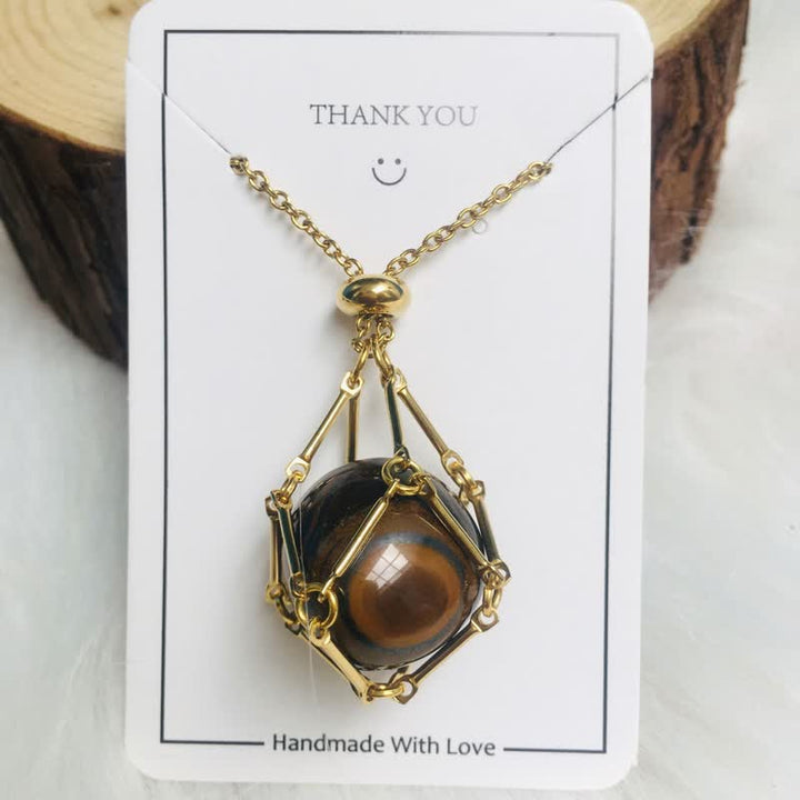 Small Natural Crystal Stone Bracelet Necklace - Iris-Tiger's eye-Gold-State of Style