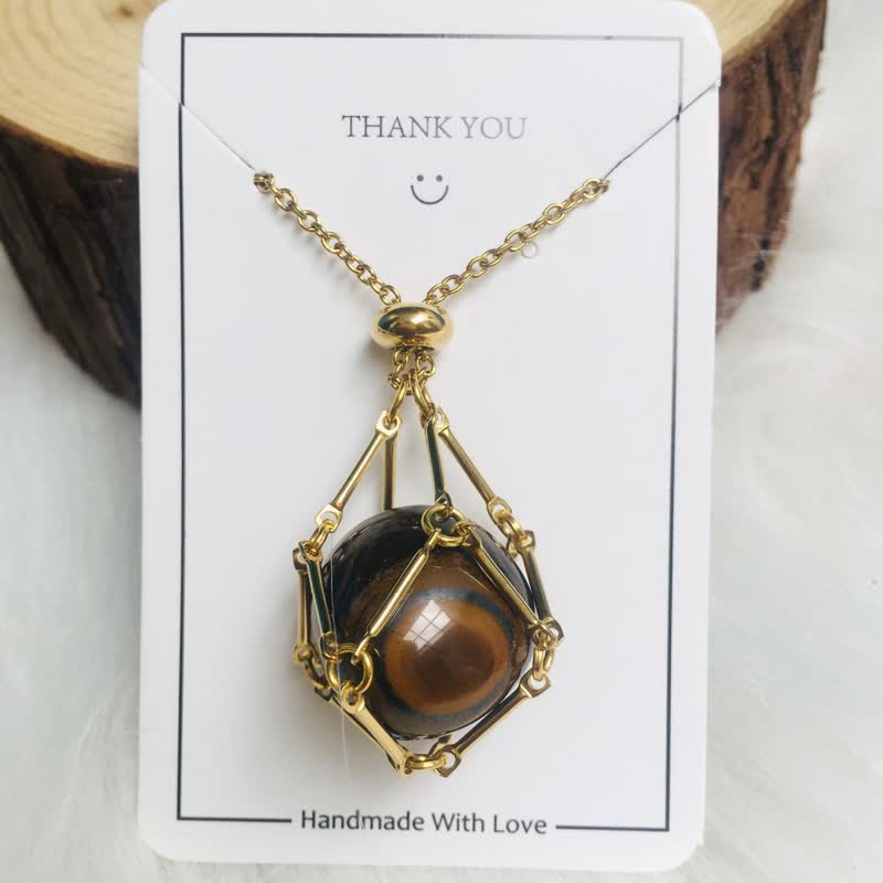 Small Natural Crystal Stone Bracelet Necklace - Iris-Tiger's eye-Gold-State of Style